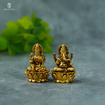 Brass Lakshmi Ganesha Idol Set – Divine Pair for Puja, Gifting & Good Fortune { 2 inches }