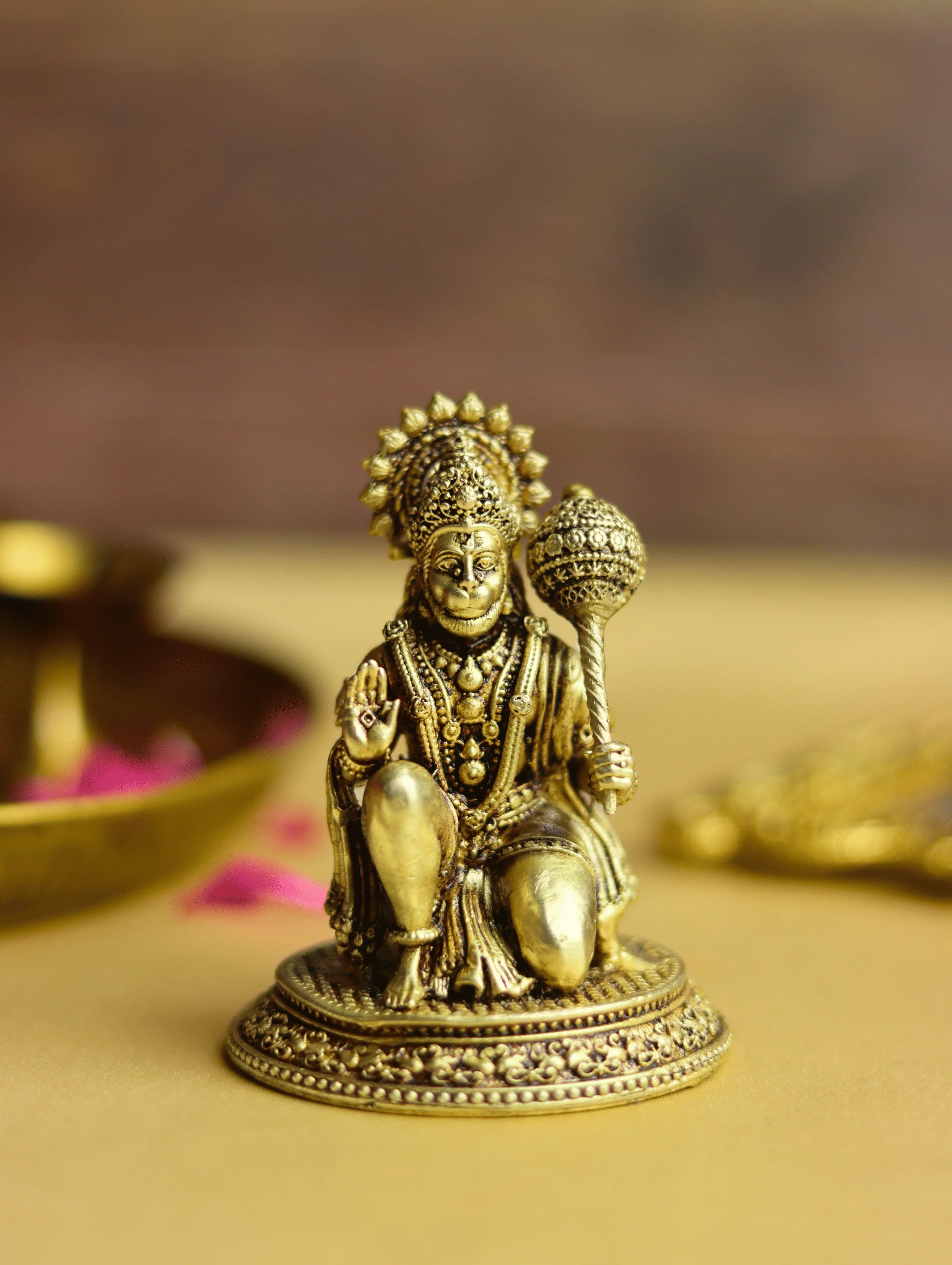 Brass Hanuman Idol  – Kneeling Hanuman for Strength, Devotion & Protection