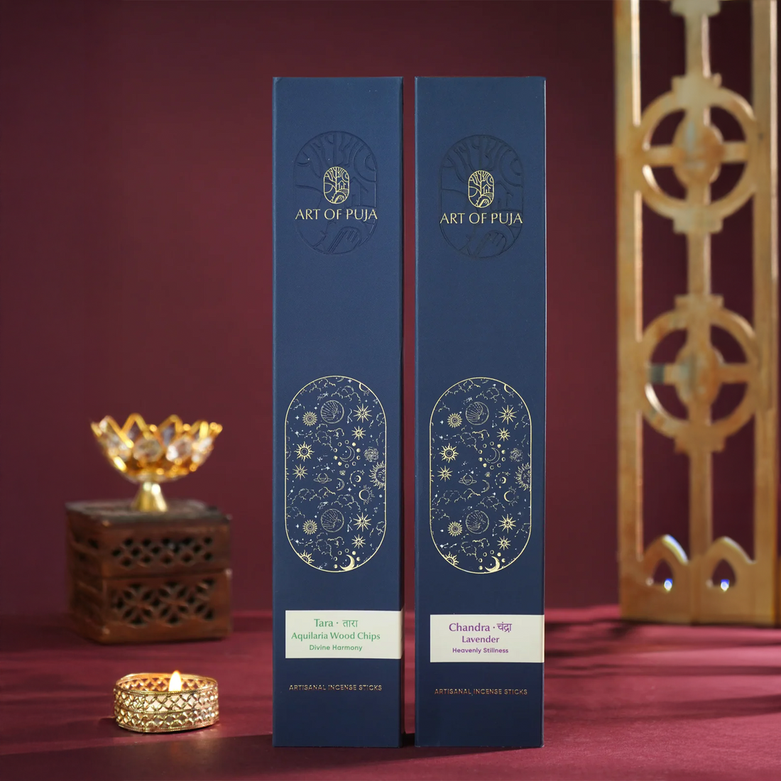 Saanjh Artisanal Incense Sticks (Combo Pack of 2) | Chandra (Lavender) & Tara (Aquilaria Wood Chips)