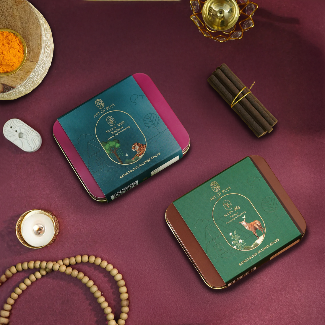 Sundarbans Bambooless Incense Sticks (Combo Pack of 2) | Siddhi (Kasturi) & Karuna (Rainforest)