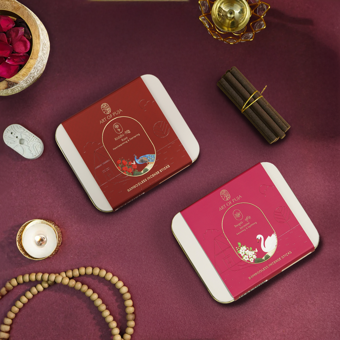 Kali Bambooless Incense Sticks (Combo Pack of 2) | Riddhi (Rose) & Trupti (Jasmine)