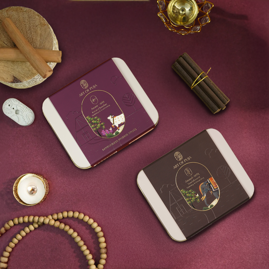 Sandali Bambooless Incense Sticks (Combo Pack of 2) | Anand (Sandalwood) & Anant (Kesar Chandan)