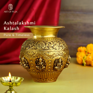 Brass Ashtalakshmi Kalash – 5.6 Inch | Symbol of Prosperity & Divine Grace
