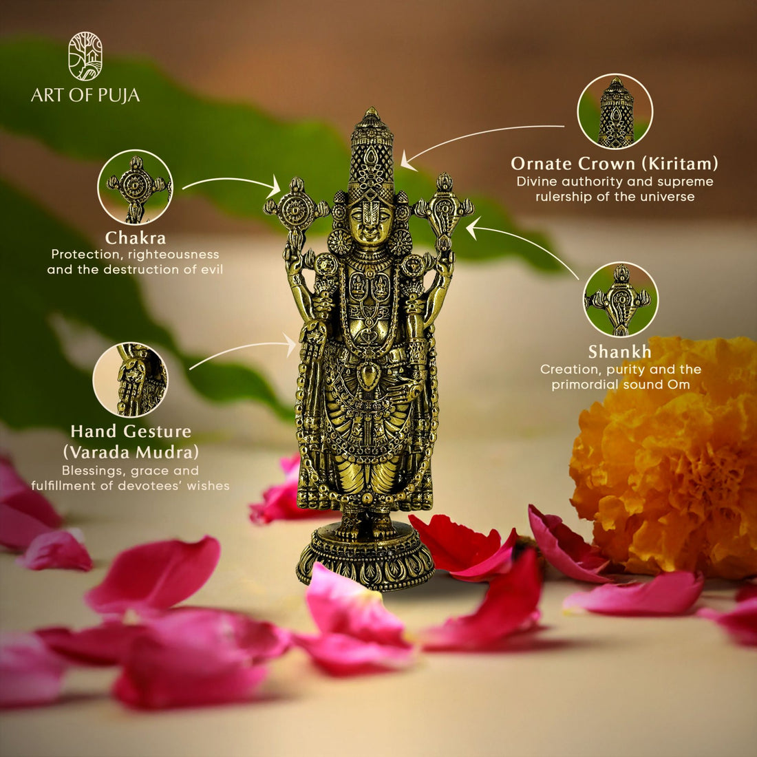 Lord Venkateswara (Tirupati Balaji) Brass Idol – 4.2 Inch | Handcrafted Murti for Puja & Gifting