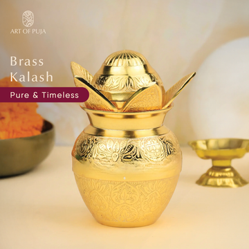 Brass Kalash with Nariyal & Lotus Leaves Lid – A Symbol of Shubh Aagman