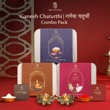 Ganesh Chaturthi Combo | Ghee Wicks, Brass Diyas, Jasmine Incense, Bhimseni Camphor, Puja Roli & Chandan
