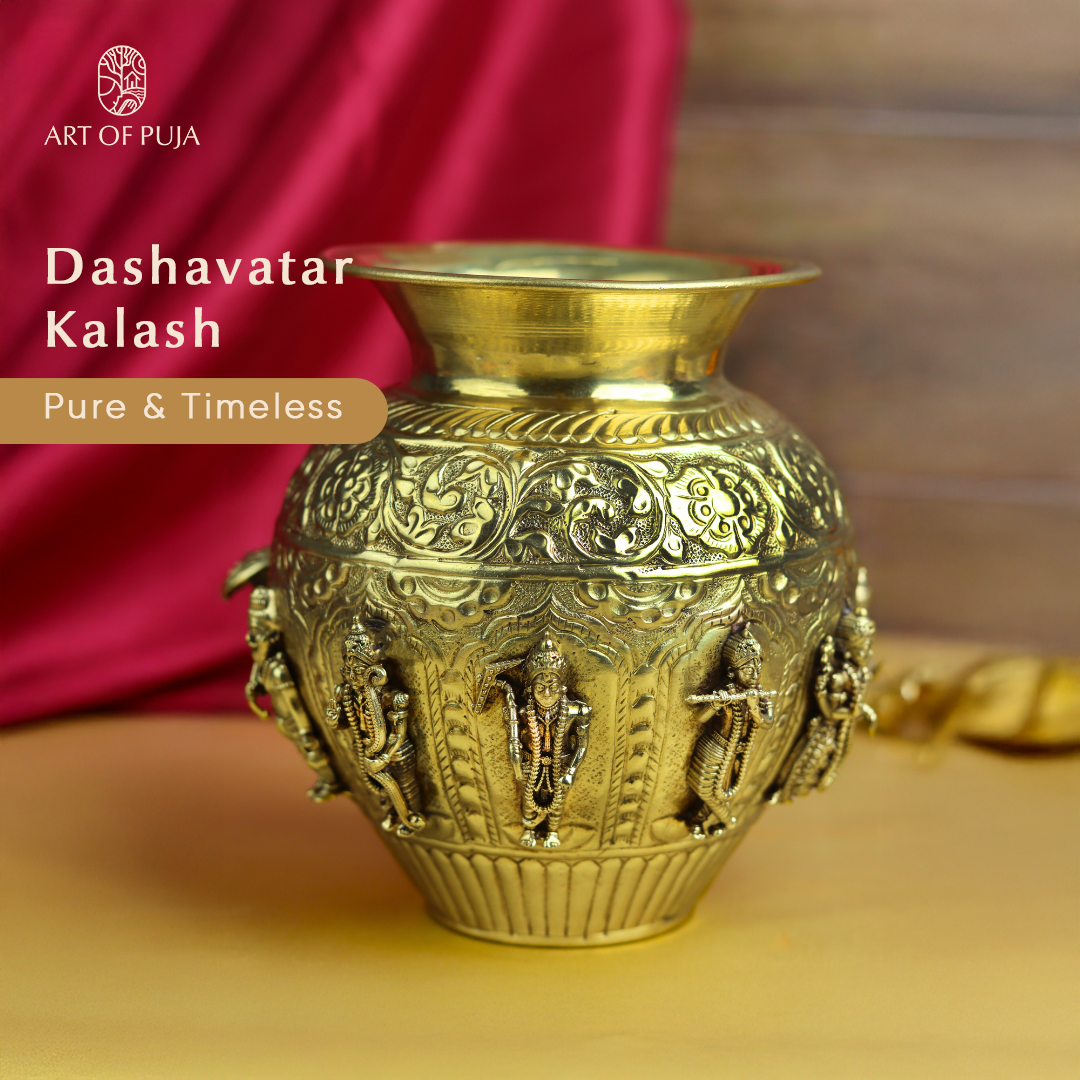 Vishnu Dashavatar Kalash  – Ten Incarnations of Vishnu - Brass Antique
