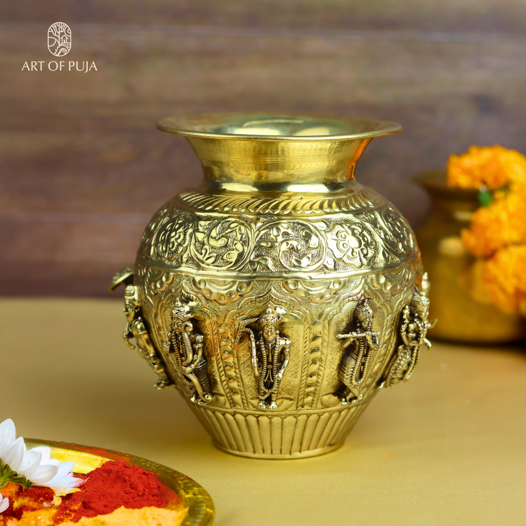 Vishnu Dashavatar Kalash  – Ten Incarnations of Vishnu - Brass Antique