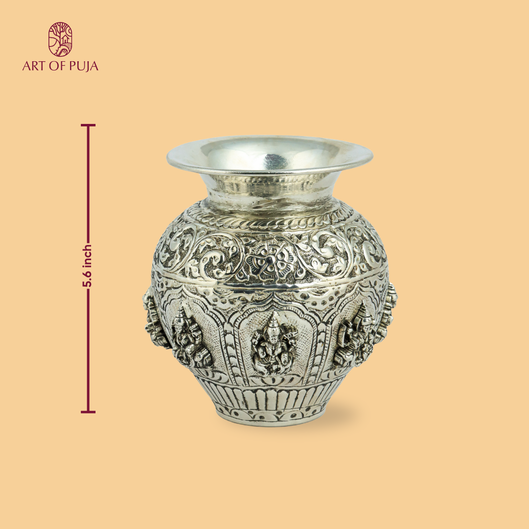 Vishnu Dashavatar Kalash  – Ten Incarnations of Vishnu - Brass - Silver Antique Polish