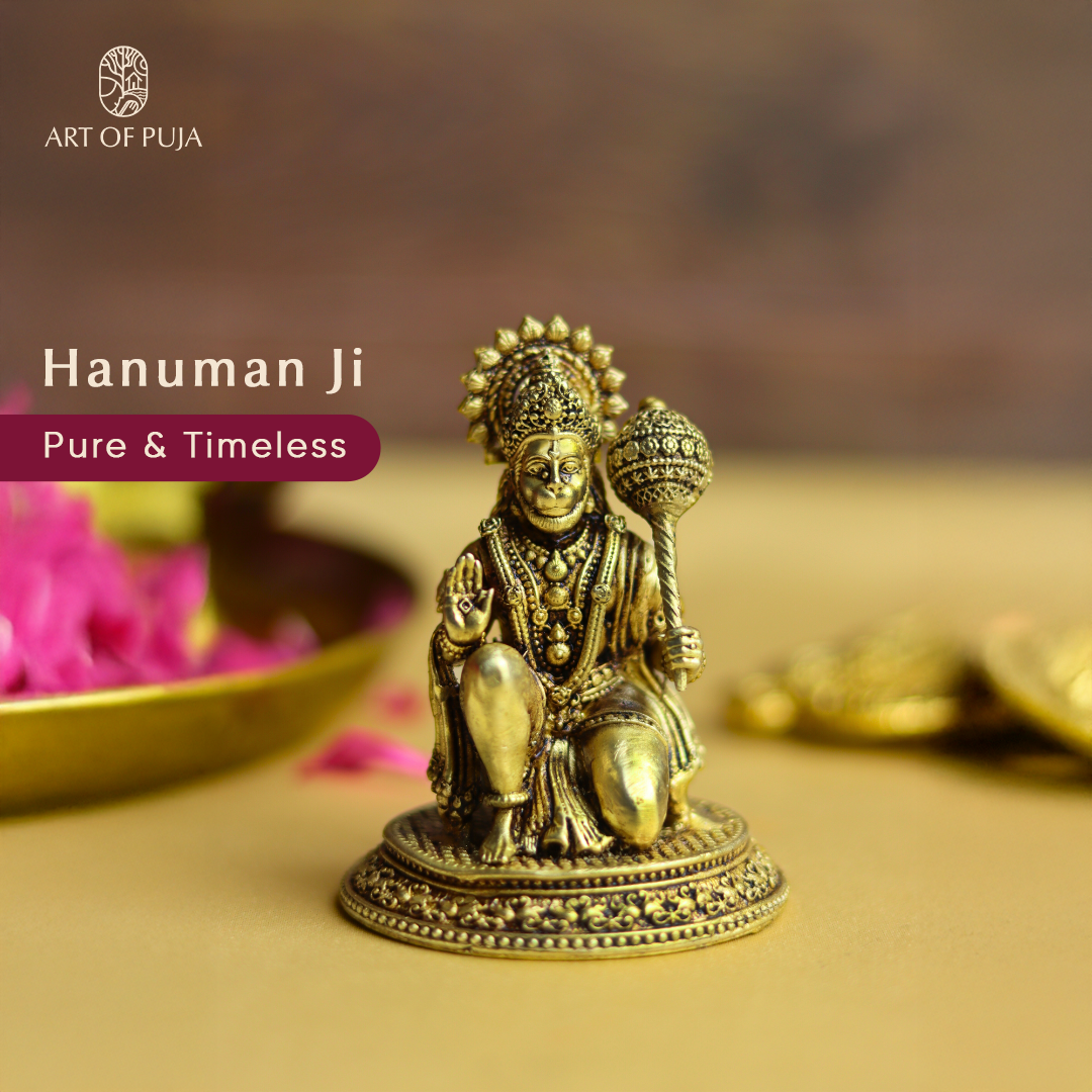 Brass Hanuman Idol  – Kneeling Hanuman for Strength, Devotion & Protection