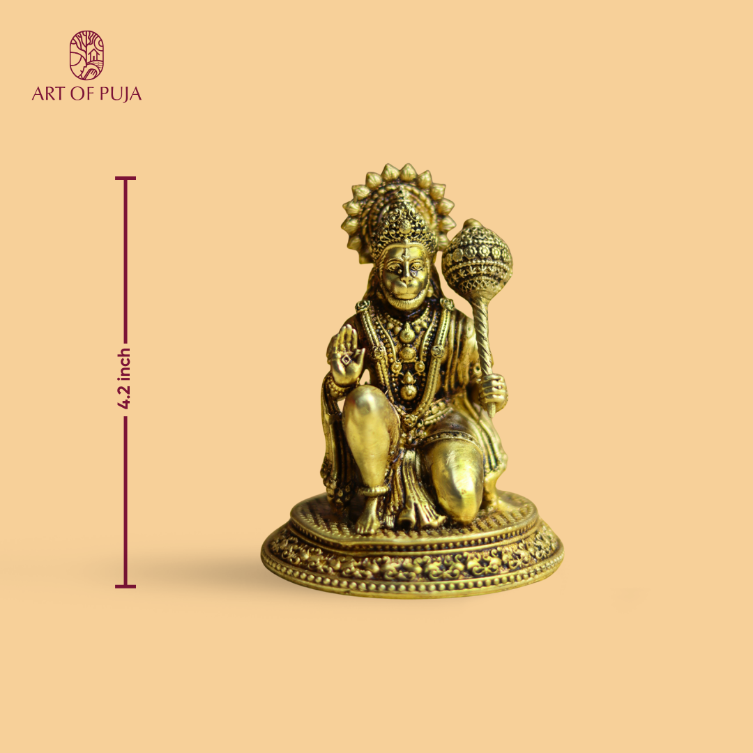 Brass Hanuman Idol  – Kneeling Hanuman for Strength, Devotion & Protection