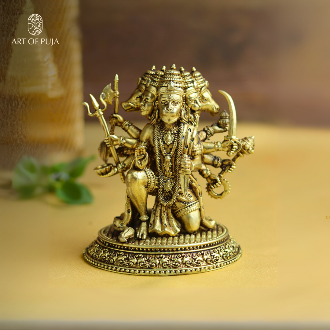 Brass Panchmukhi Hanuman Idol | Five-Faced Hanuman Statue for Protection, Courage, Bhakti & Home Temple Puja | 4.5 Inch