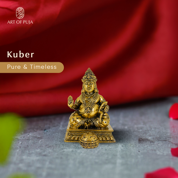 Brass Kuber Idol | Lord Kuber Statue for Wealth, Prosperity, Abundance & Home Temple Puja | 4 inch