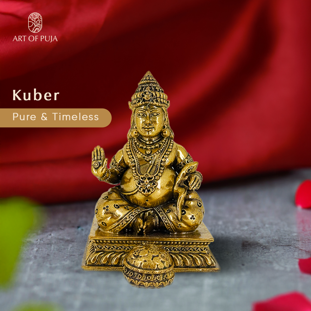 Brass Kuber Idol | Lord Kuber Statue for Wealth, Prosperity, Abundance & Home Temple Puja | 3 inch