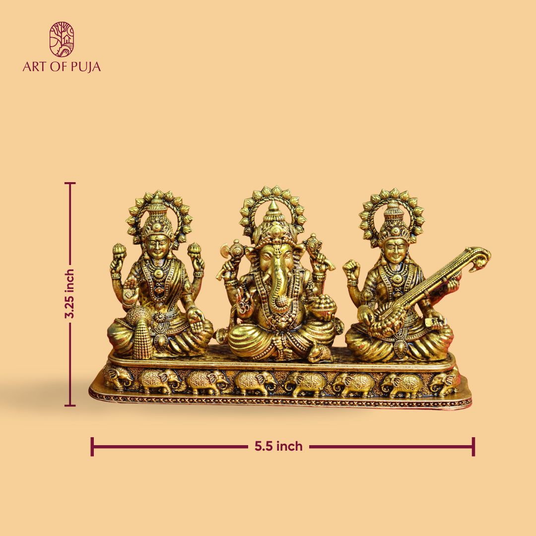 Brass Lakshmi Ganesha Saraswati Idol Set – Auspicious Trio for Wealth, Wisdom & Blessings