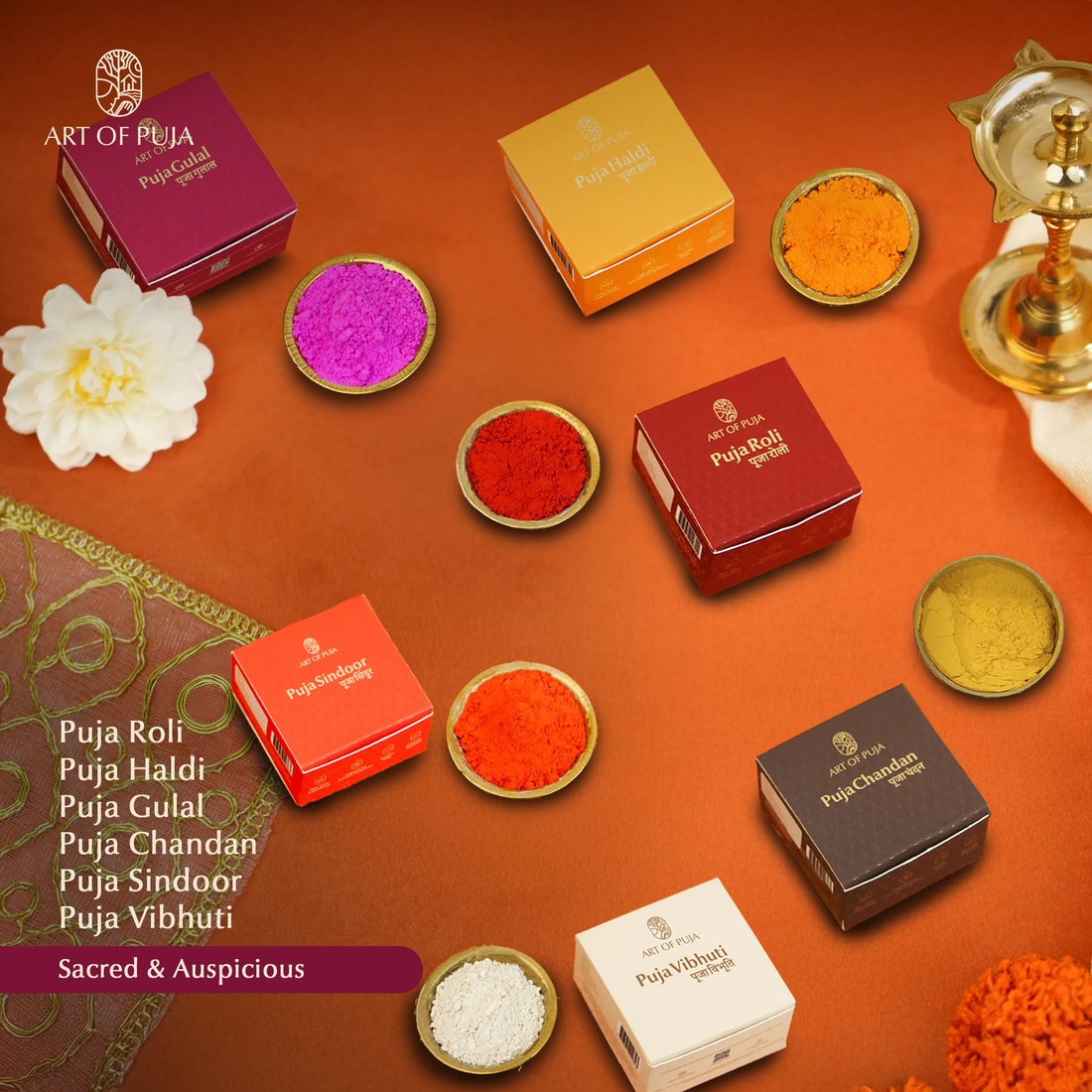 Puja Tilak Combo Pack – Complete Set of Sacred Powders for Every Ritual | Pure • Vibrant • Divine