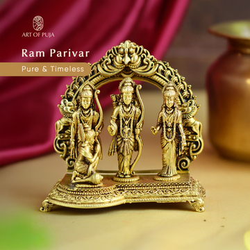 Brass Ram Parivar Idol – Ram, Sita, Lakshman & Hanuman for Dharma, Devotion & Family Harmony