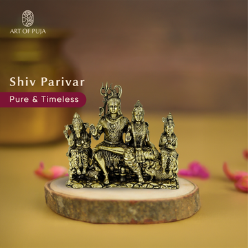 Brass Shiv Parivar Idol | Shiva, Parvati, Ganesha & Kartikeya Statue for Home Temple & Puja | 4.5 Inch