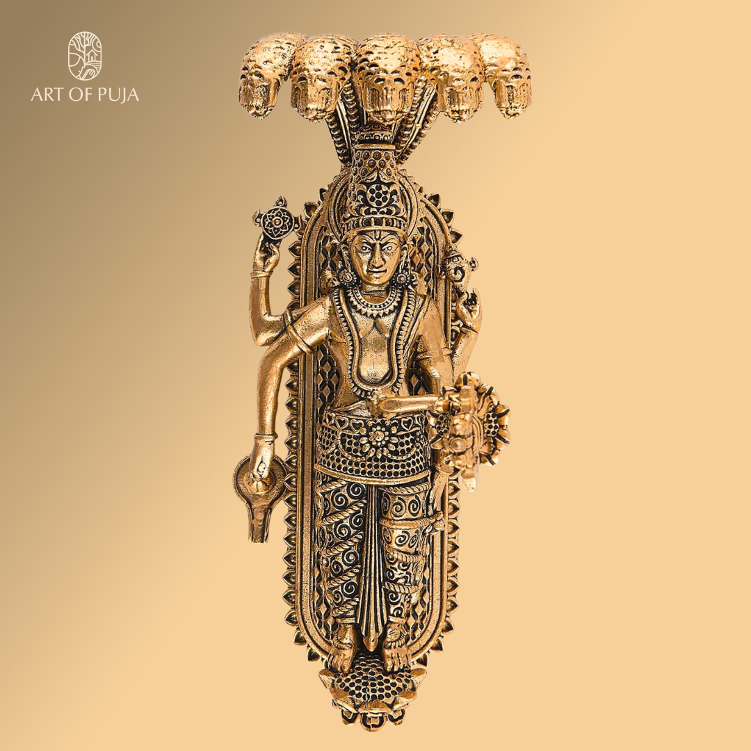 Brass Trimurti Idol – Vishnu, Brahma & Shivling Statue | Hindu Puja Idol for Home Temple & Gifting