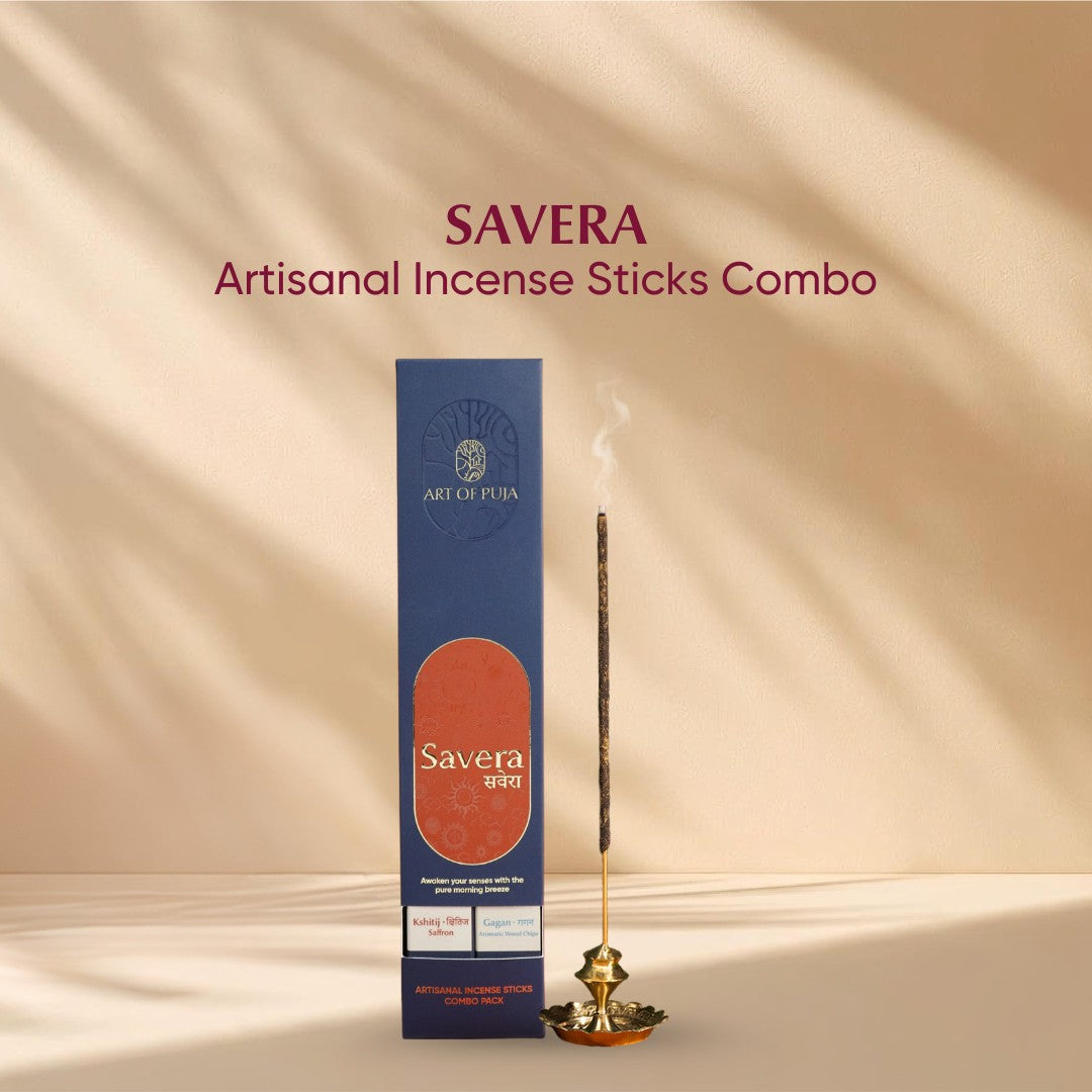 Savera Artisanal Incense Sticks (Combo Pack of 2) | Kshitij (Saffron) & Gagan (Aromatic Wood Chips)