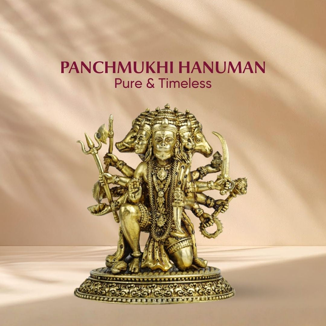 Brass Panchmukhi Hanuman Idol | Five-Faced Hanuman Statue for Protection, Courage, Bhakti & Home Temple Puja | 4.5 Inch