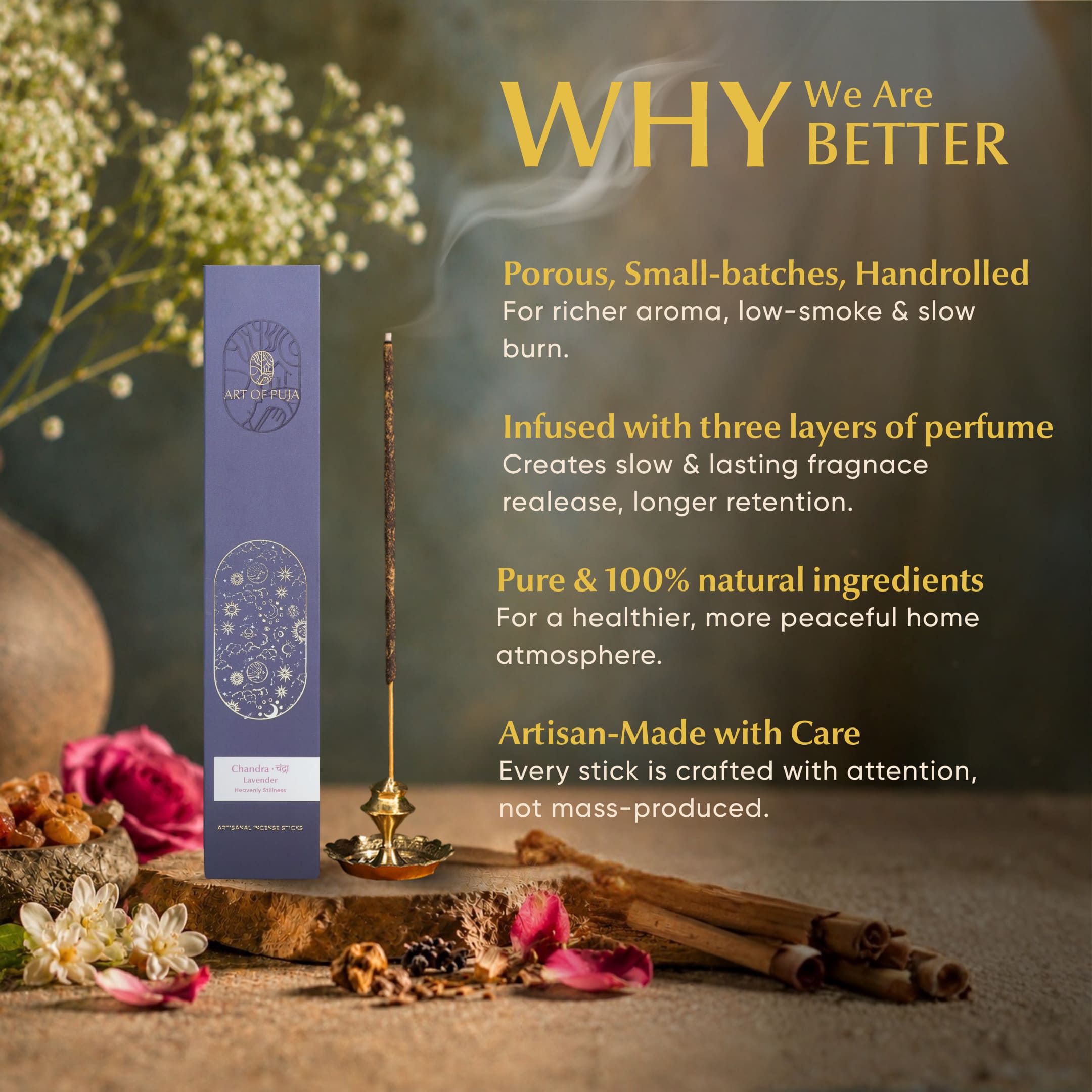 Lavender Artisanal Incense Sticks. Chandra ( चंद्रा )