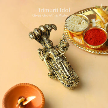 Brass Trimurti Idol – Vishnu, Brahma & Shivling Statue | Hindu Puja Idol for Home Temple & Gifting