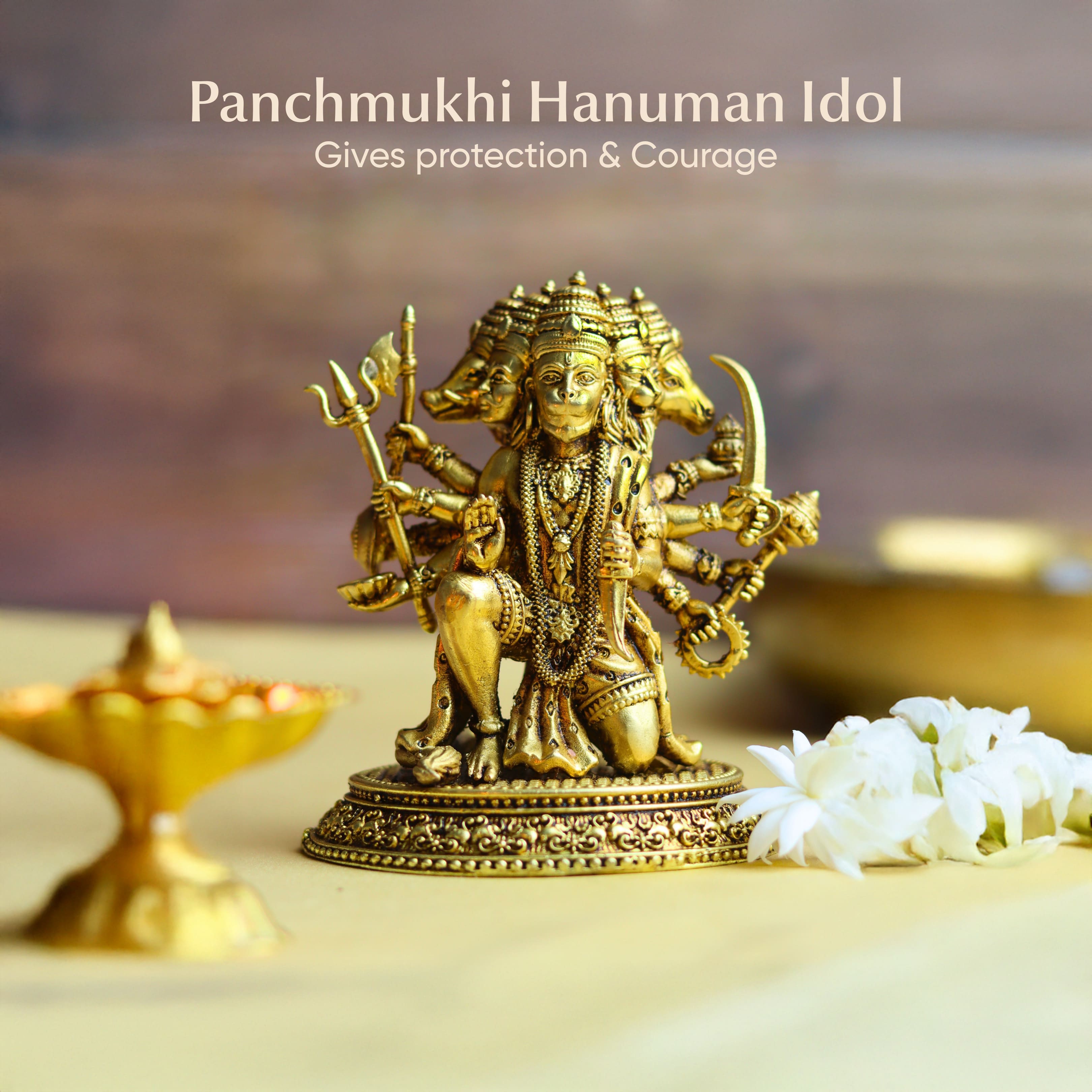 Brass Panchmukhi Hanuman Idol 4.5 Inch | Five-Faced Hanuman Statue for Protection, Courage, Bhakti & Home Temple Puja |