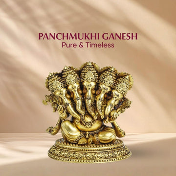 Brass Panchmukhi Ganesha Idol | Five-Faced Ganpati Statue for Puja, Home Temple, Vastu & Prosperity | 4 inch