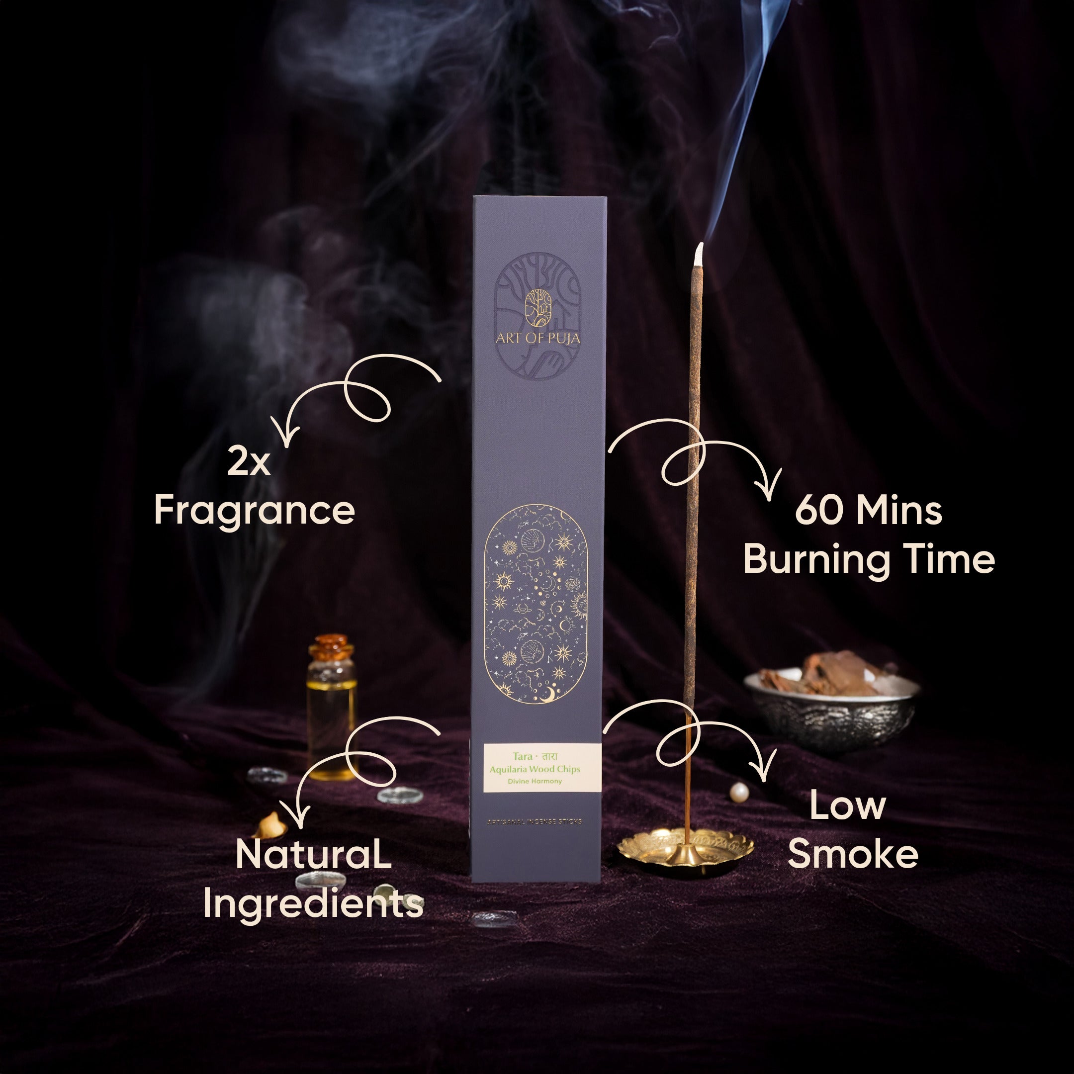 Saanjh Artisanal Incense Sticks (Combo Pack of 2) | Chandra (Lavender) & Tara (Aquilaria Wood Chips)