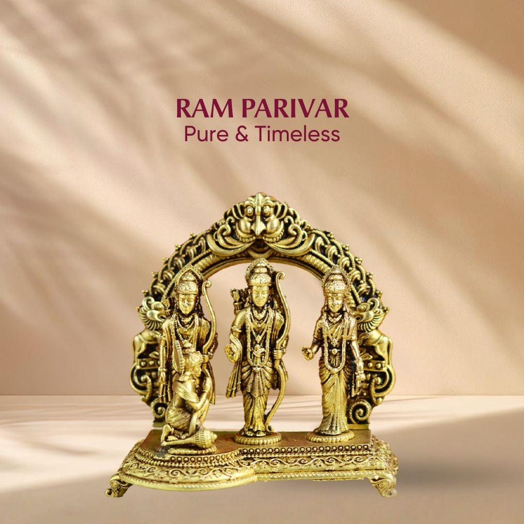 Brass Ram Parivar Idol – Ram, Sita, Lakshman & Hanuman for Dharma, Devotion & Family Harmony