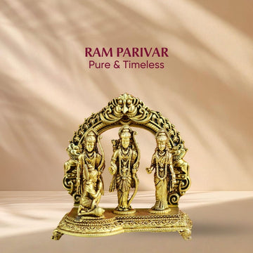 Brass Ram Parivar Idol – Ram, Sita, Lakshman & Hanuman for Dharma, Devotion & Family Harmony