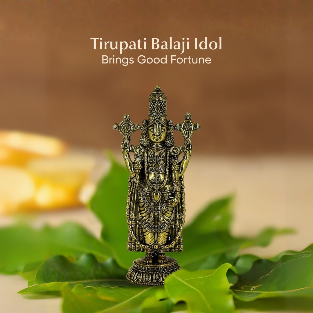 Lord Venkateswara (Tirupati Balaji) Brass Idol – 6.5 Inch | Handcrafted Murti for Mandir & Gifting