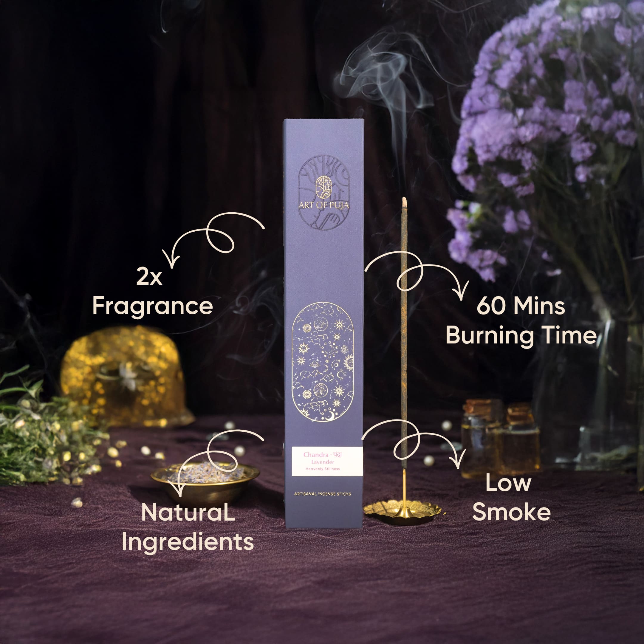 Lavender Artisanal Incense Sticks. Chandra ( चंद्रा )