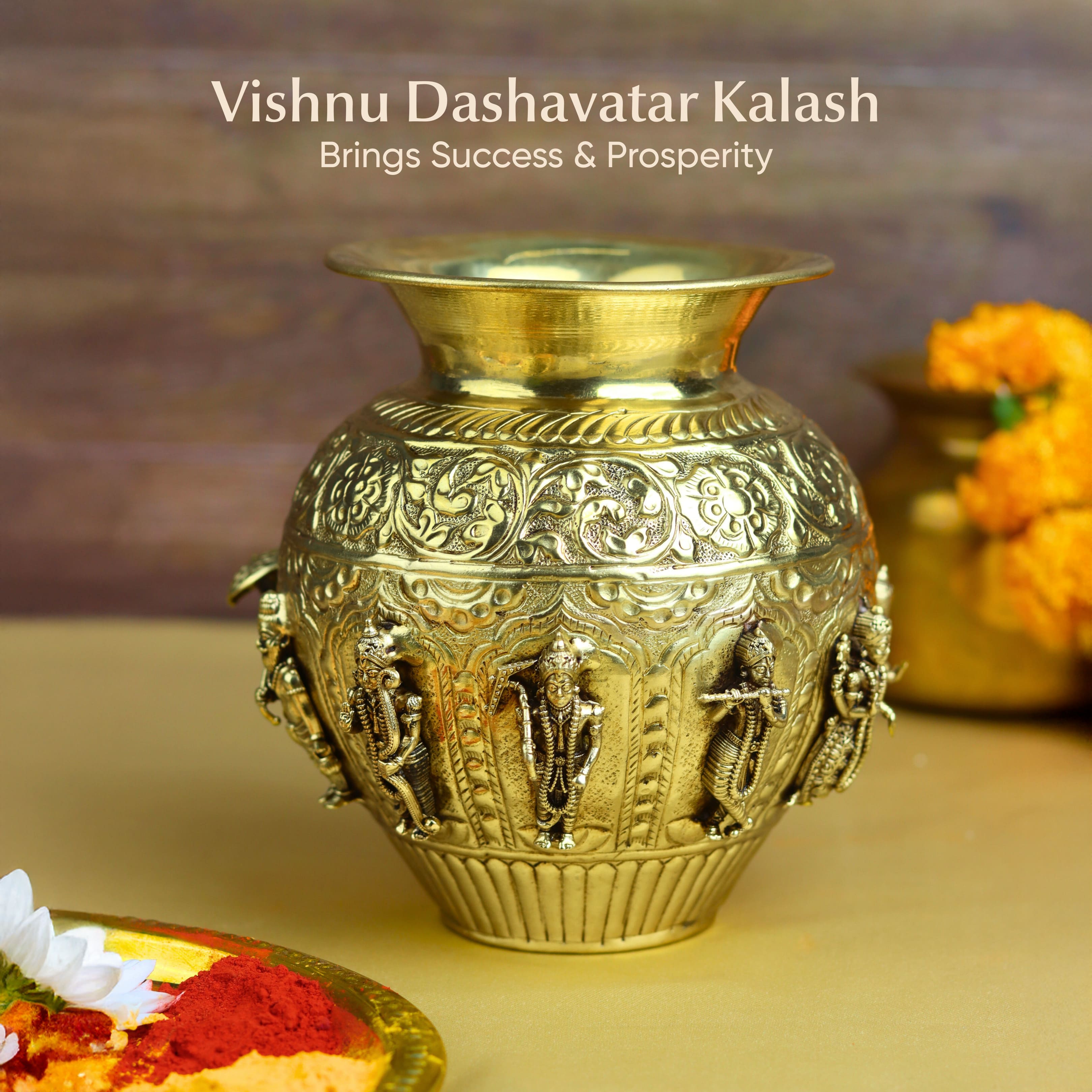Vishnu Dashavatar Kalash  – Ten Incarnations of Vishnu - Brass Antique
