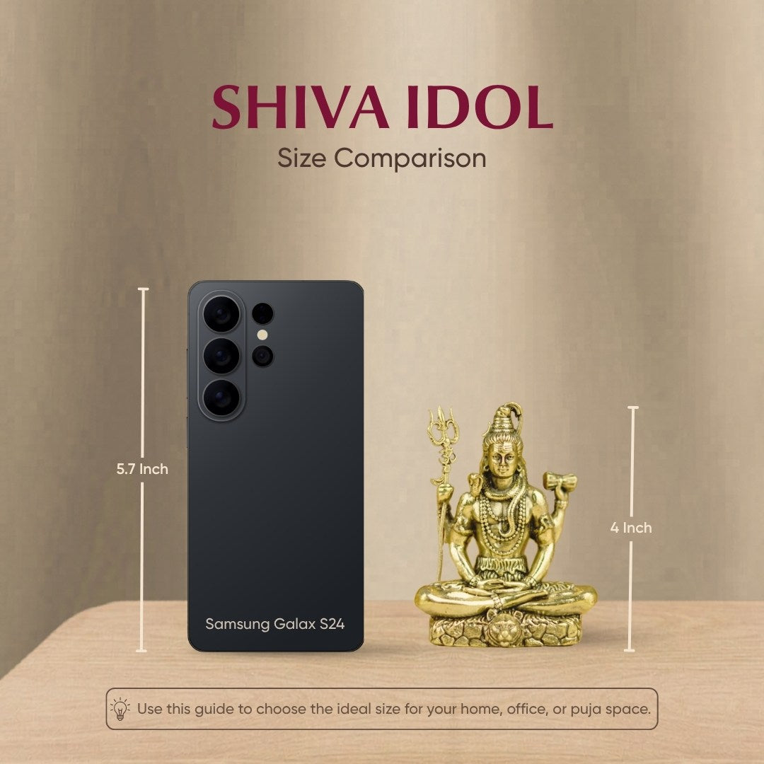 Brass Shiva Idol 4inch | Lord Shiva in Meditation with Trishul & Damru