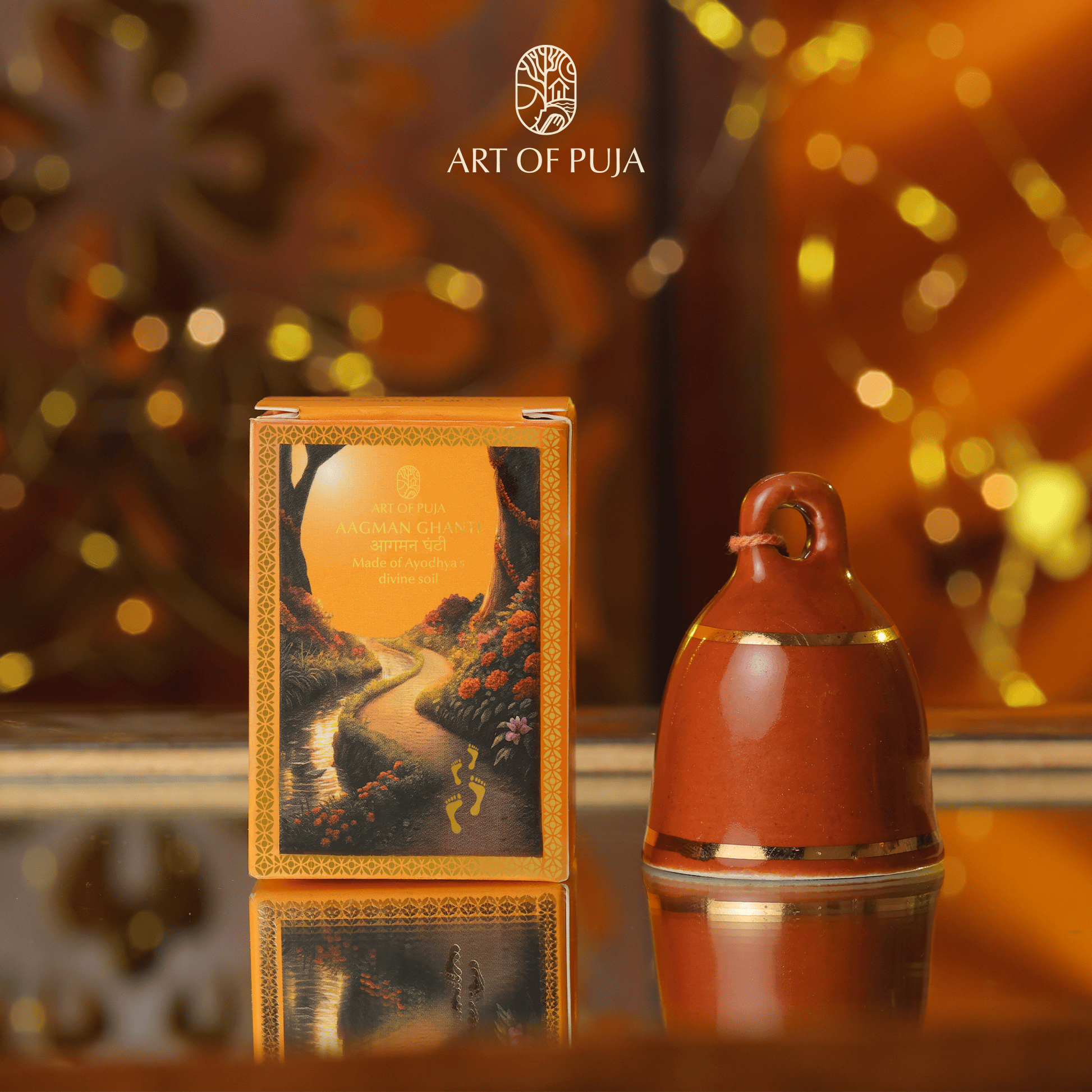 AAGMAN Ghanti – Handcrafted Ceramic | 22K Gold Line | Made of Ayodhya’s Sacred Soil