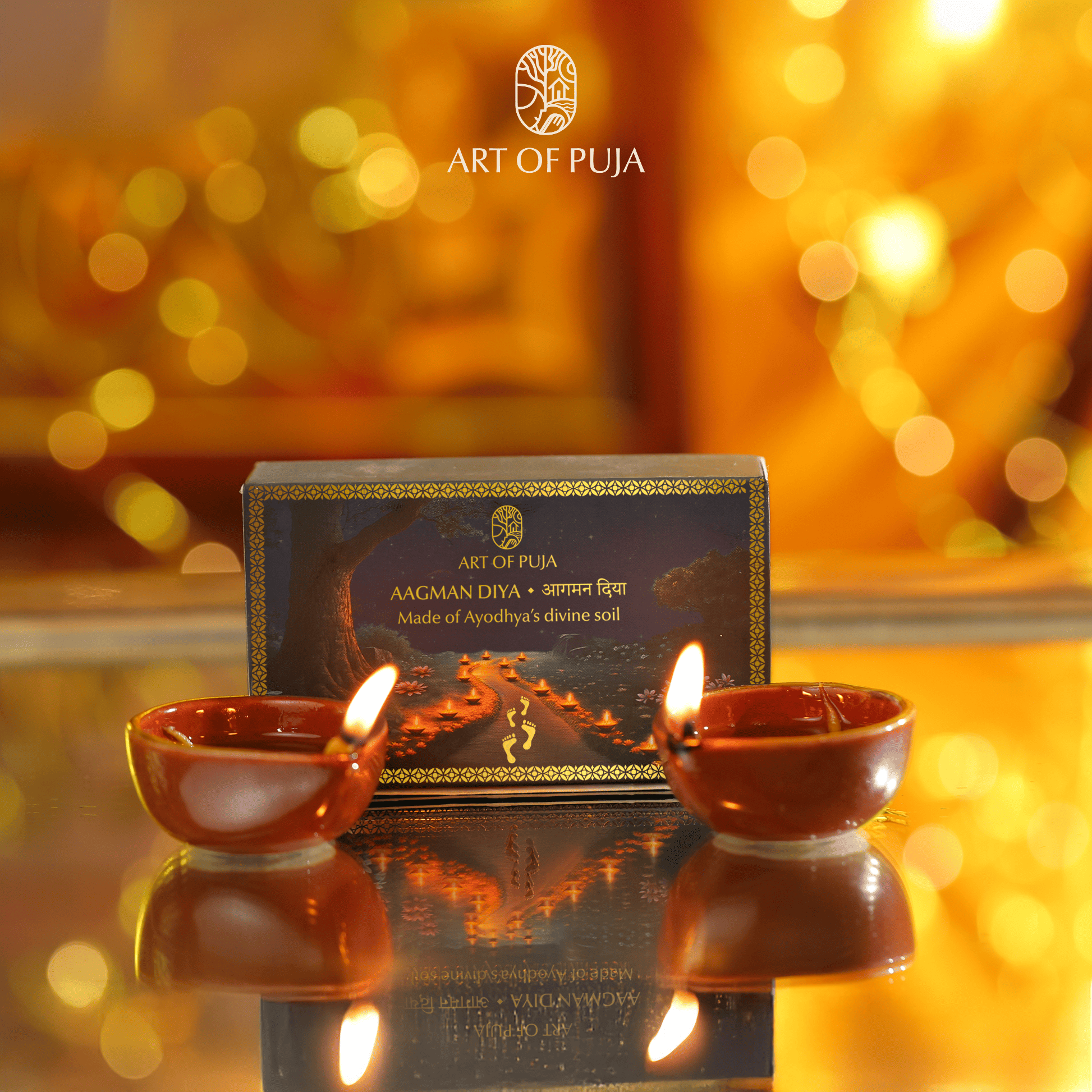 AAGMAN Diya – Ceramic | 22K Gold Line | Made of Ayodhya’s Sacred Soil (Pack of 2)