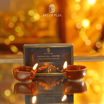AAGMAN Diya – Ceramic | 22K Gold Line | Made of Ayodhya’s Sacred Soil (Pack of 2)