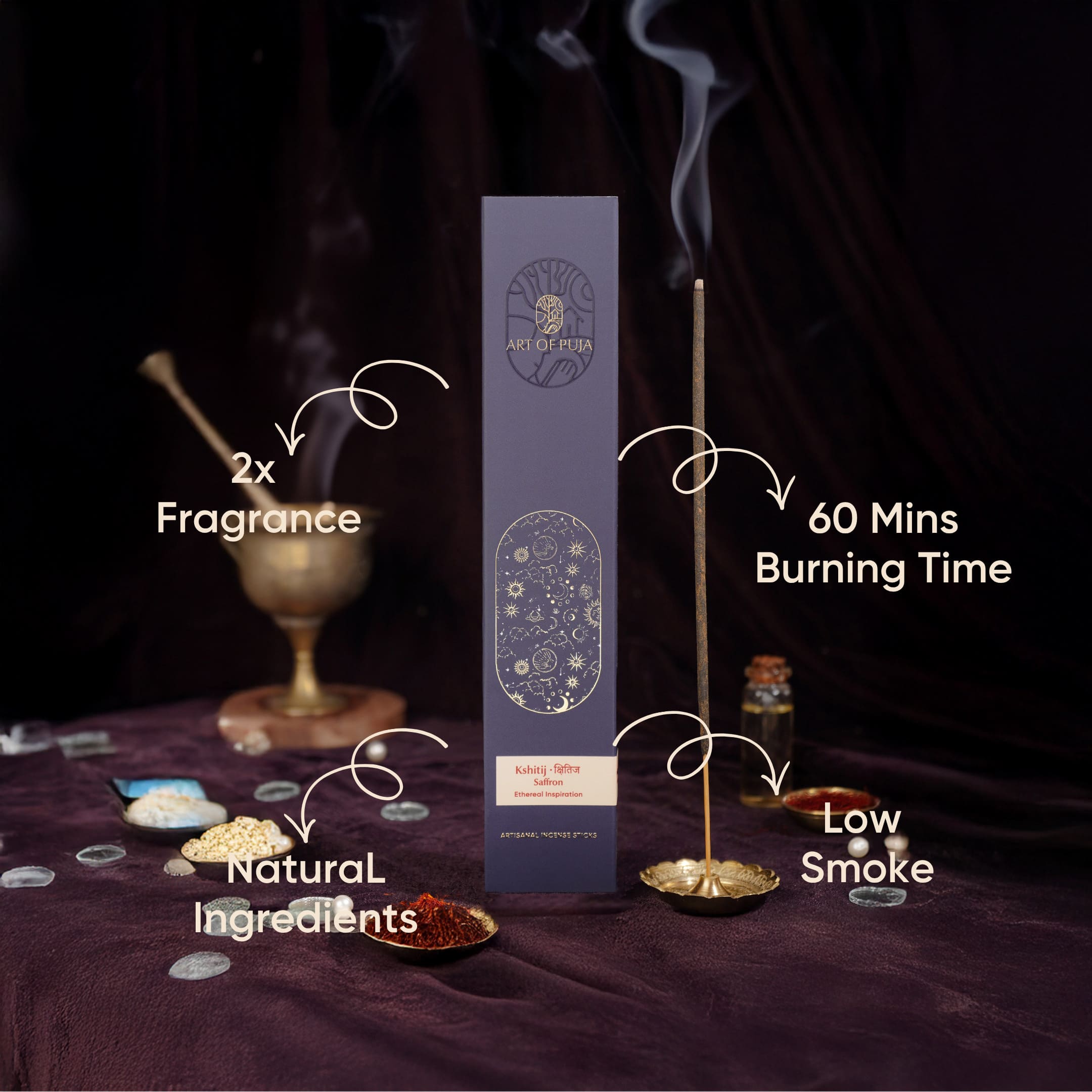 Savera Artisanal Incense Sticks (Combo Pack of 2) | Kshitij (Saffron) & Gagan (Aromatic Wood Chips)