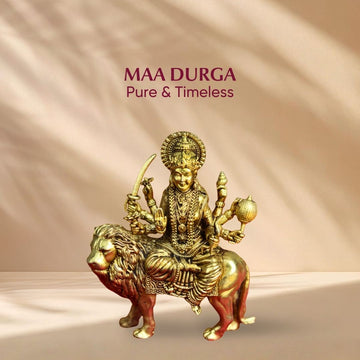 Brass Durga Idol on Lion | Maa Durga Statue for Navratri Puja, Home Temple & Gifting | 4 inches