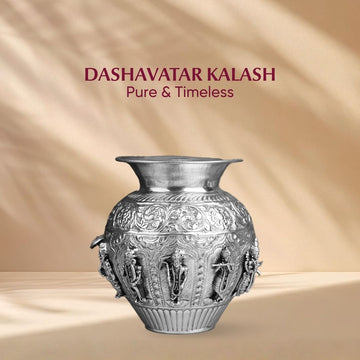Vishnu Dashavatar Kalash  – Ten Incarnations of Vishnu - Brass - Silver Antique Polish