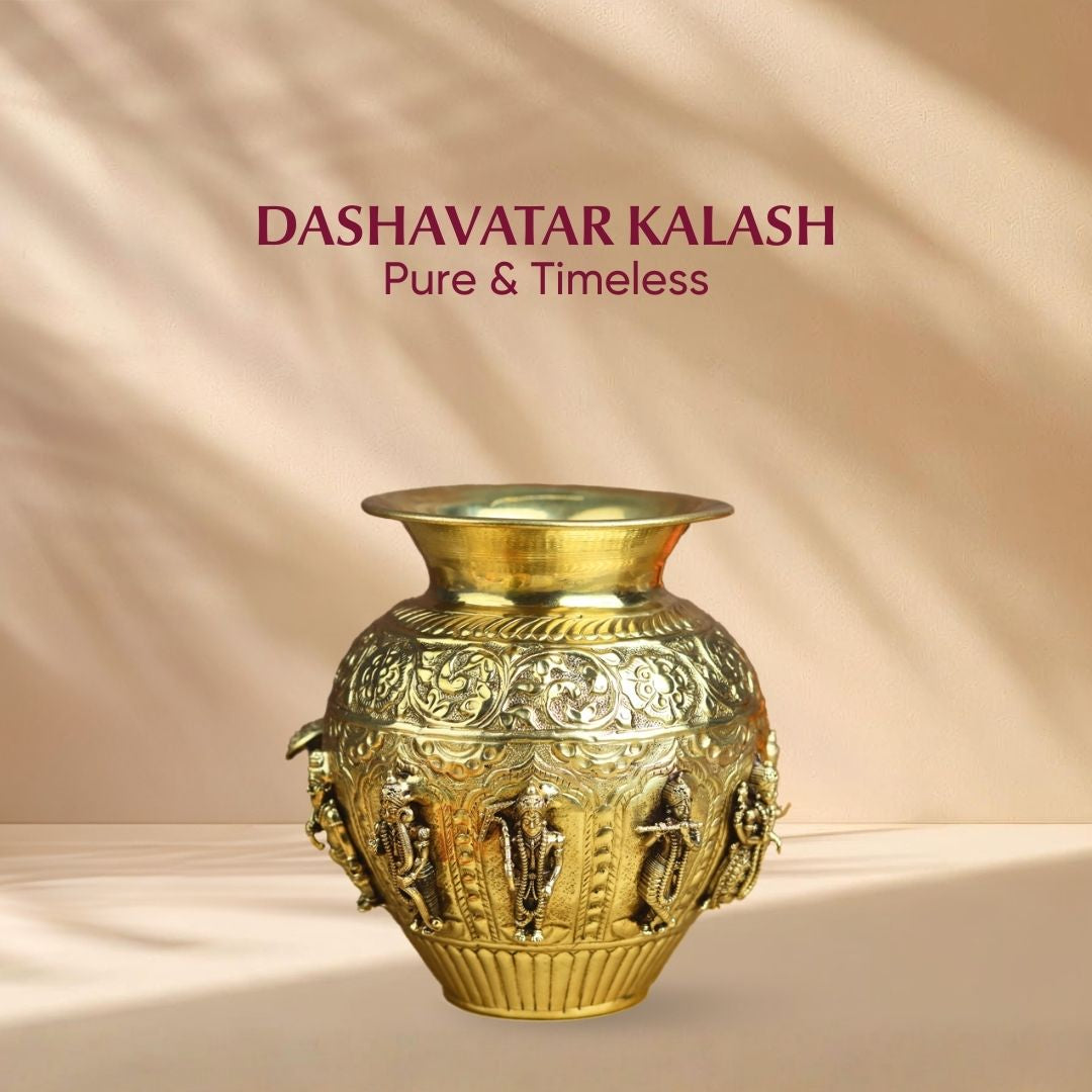 Vishnu Dashavatar Kalash  – Ten Incarnations of Vishnu - Brass Antique