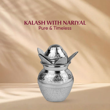 Silver Kalash with Nariyal An Eternal Symbol of Purity, Prosperity & Divine Grace 6.3 inch