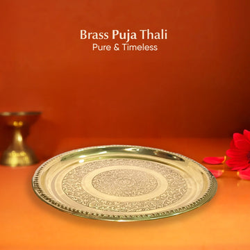 Pure Brass Puja Thali 8 inch | Handcrafted Brass Aarti Thali for Pooja, Diya & Ritual Ceremonies