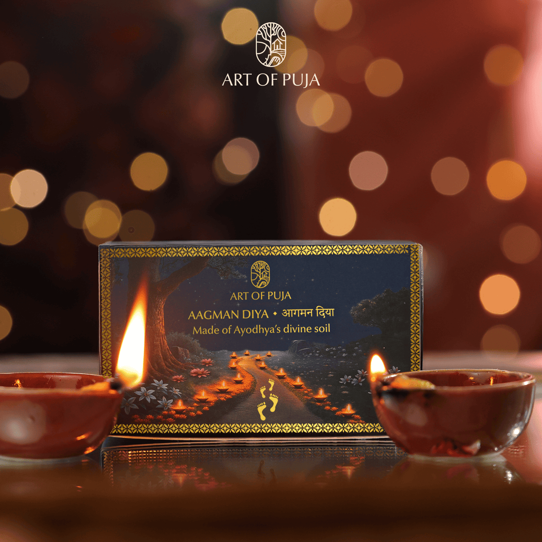 AAGMAN Diya – Ceramic | 22K Gold Line | Made of Ayodhya’s Sacred Soil (Pack of 2)