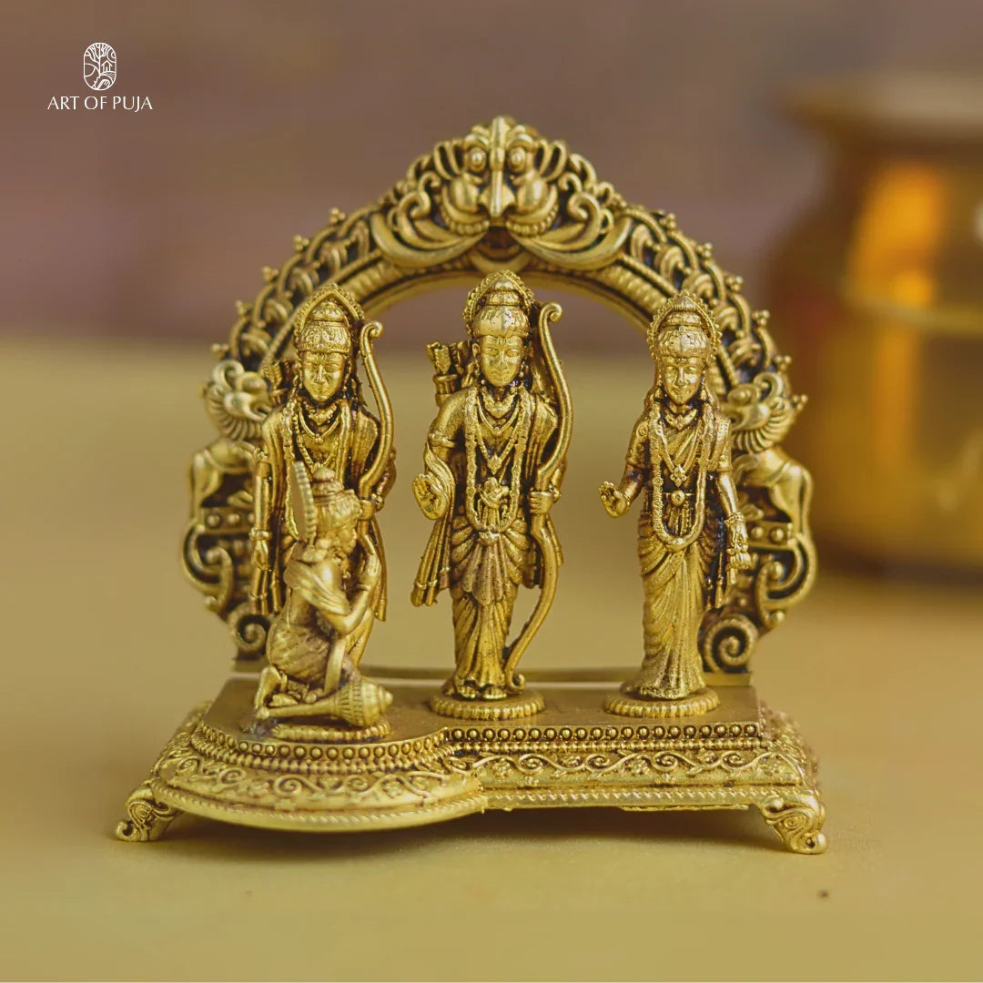 Brass Ram Parivar Idol – Ram, Sita, Lakshman & Hanuman for Dharma, Devotion & Family Harmony