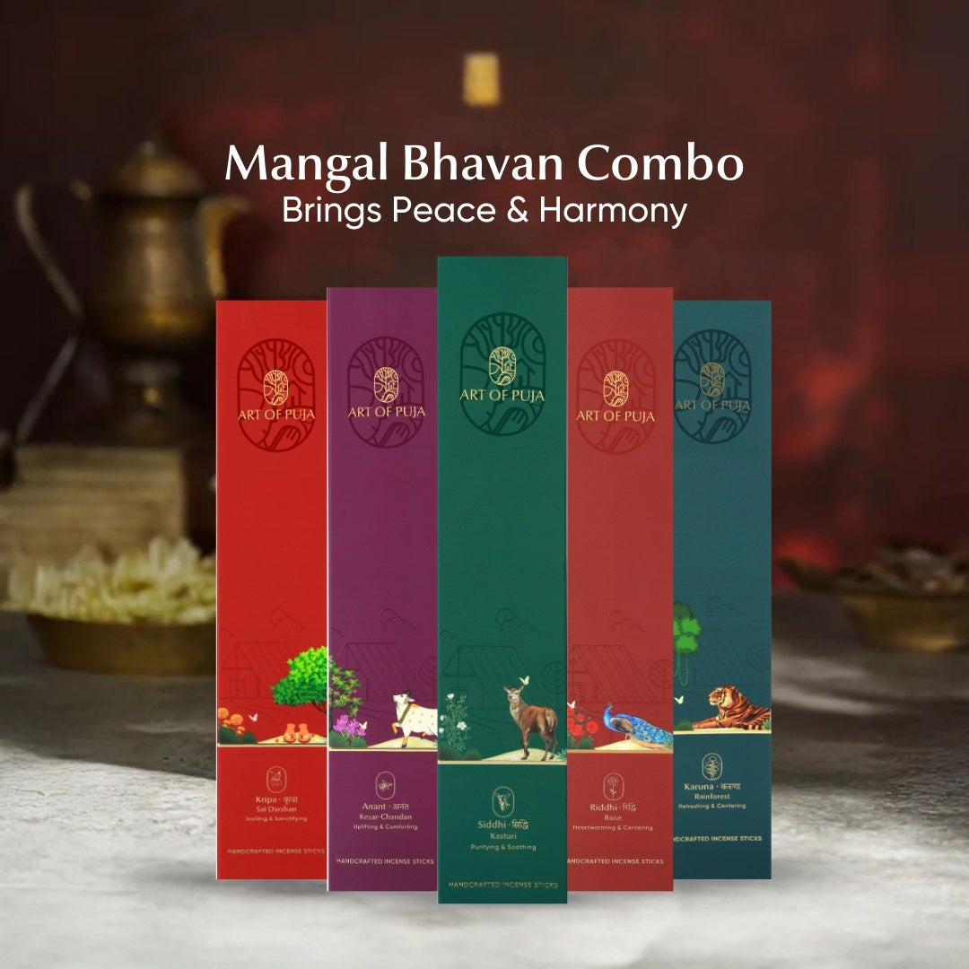 Mangal Bhavan Combo (Pack of 5) | Sai Darshan, Kesar Chandan, Kasturi, Rose & Rainforest