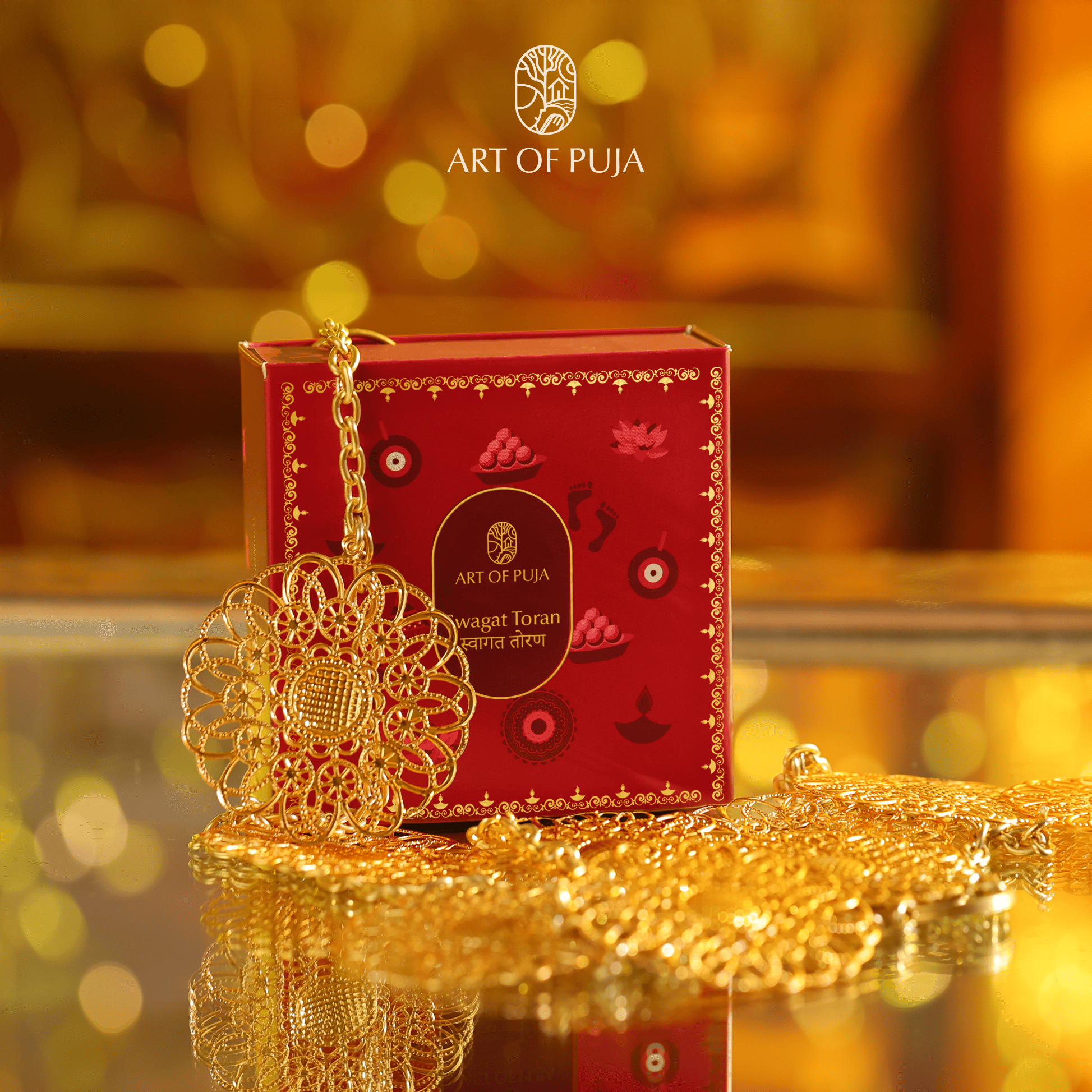 Swagat Toran – Luxury Festive Door Decor in Gold-Polished Metal