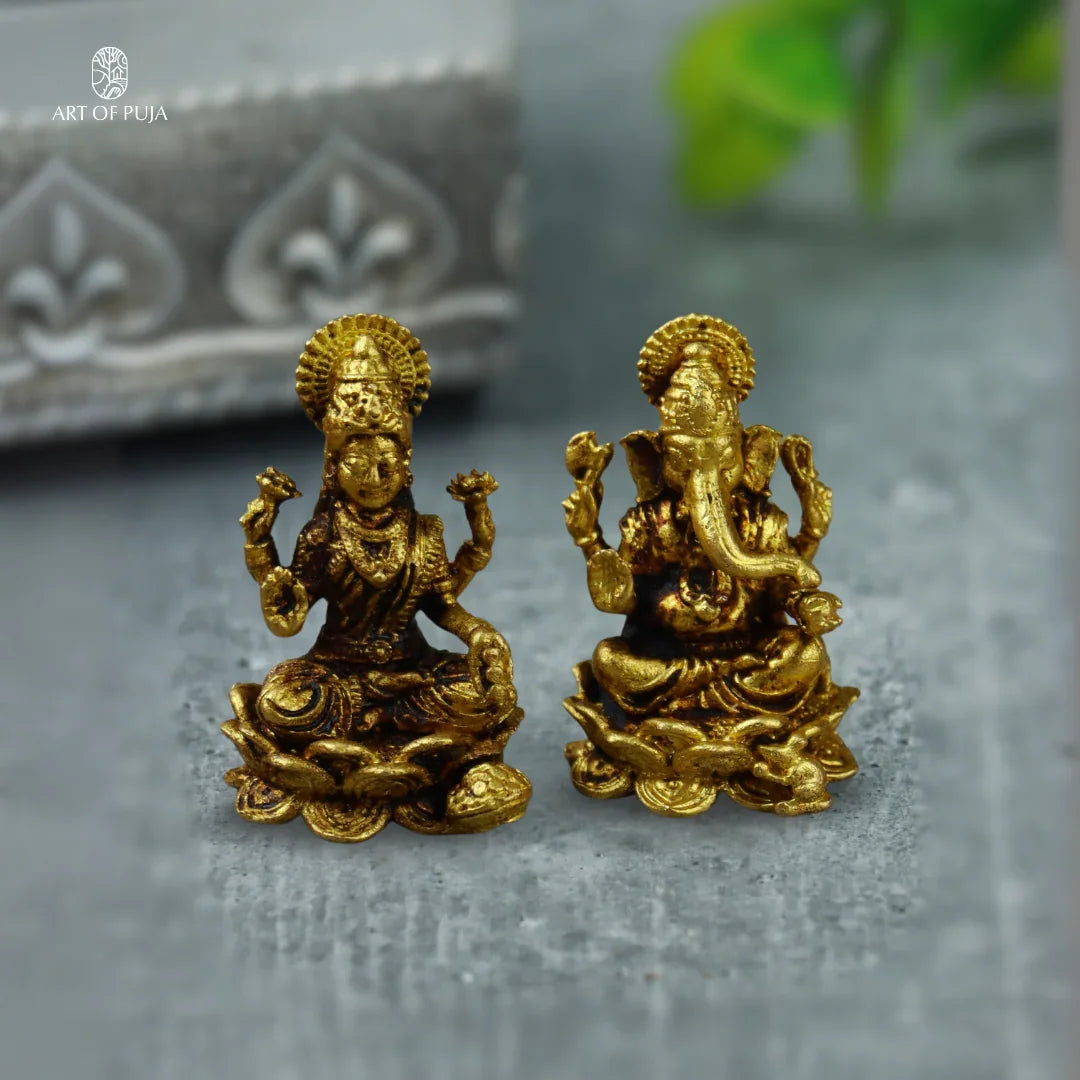 Brass Lakshmi Ganesha Idol Set –  Divine Pair for Puja, Gifting & Good Fortune ( 1.25)